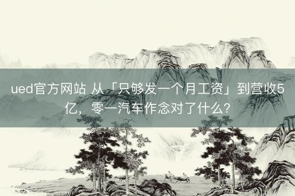 ued官方网站 从「只够发一个月工资」到营收5亿，零一汽车作念对了什么？