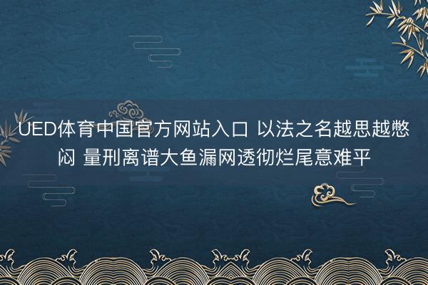 UED体育中国官方网站入口 以法之名越思越憋闷 量刑离谱大鱼漏网透彻烂尾意难平
